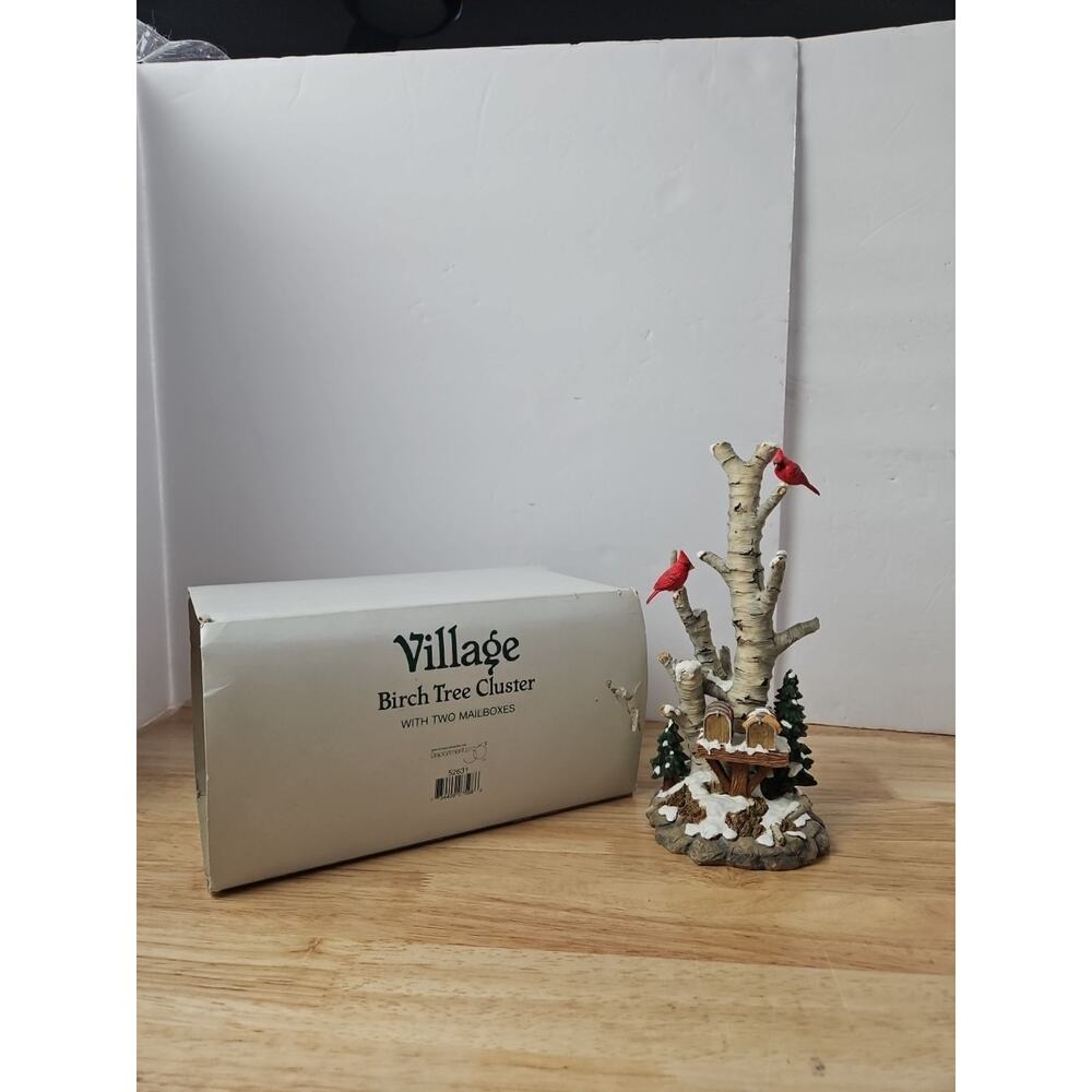 Dept 56 Village Birch Tree Cluster with Two Mailboxes 52631 With Box Cardinals